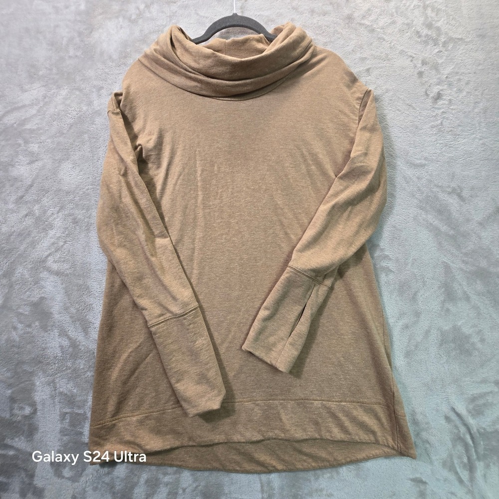 Merona Womens XL Tan Heathered Cowl Neck Long Sleeve Tunic Top Cotton Modal